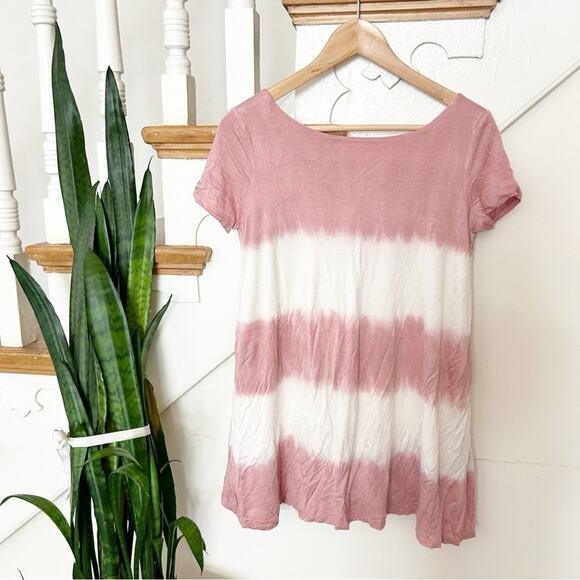 Lulu's White Pink Tie-Dye Short Sleeve V-Neck Pullover mini dress Size Small - Picture 1 of 7